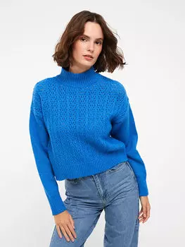 Трикотажный женский свитер с длинным рукавом с высоким воротником и узором LCW Casual