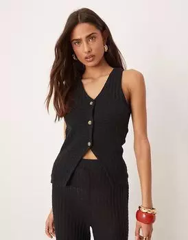 Трикотажный жилет без рукавов ASOS DESIGN черного цвета на пуговицах