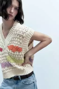 Трикотажный жилет color block ZARA, разноцветный