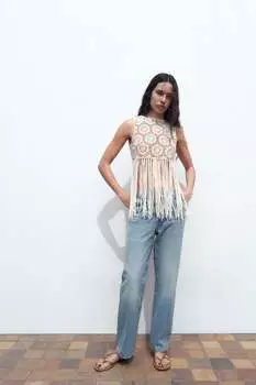 Трикотажный жилет крючком с окрашиной ZARA, разноцветный
