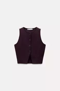 Трикотажный жилет на пуговицах ZARA, цвет aubergine