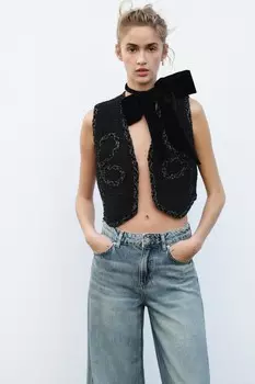 Трикотажный жилет с металлической нитью ZARA, черный