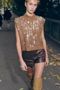 Трикотажный жилет с пайетками ZARA, цвет caramel