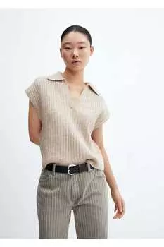 Трикотажный жилет с воротником-поло Mango, бежевый