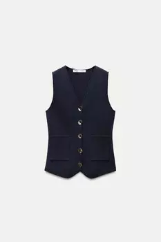 Трикотажный жилет с золотыми пуговицами ZARA, темно-синий