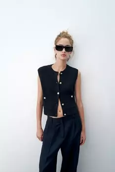 Трикотажный жилет ZARA, темно-синий