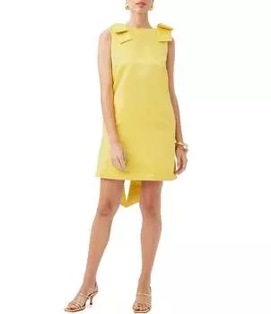 Trina Turk Priscilla атласное платье-футляр без рукавов с длинным бантом и боковым карманом с круглым вырезом, желтый