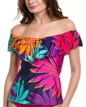 Trina Turk Wailea Ruffle Tankini цельный купальник, синий