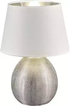 TRIO Leuchten Настольный светильник "LUXOR", 1 лампочка, лампочка E27 | без лампочек, шнуровой выключатель, лампочки можно заменить 24 см, Высота: 35 см, серебристый/белый