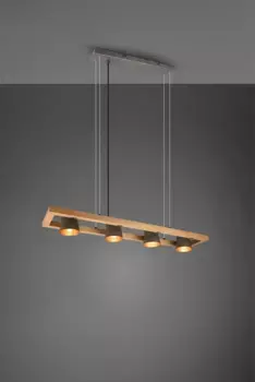 TRIO Leuchten Подвесной светильник "Bell", 4 пламени, лампа E14 | Можно заменить без лампочек, из дерева с плафонами в виде колокола/абажурами под старинный никель Высота: 150,0 см., цвет nickelfarben