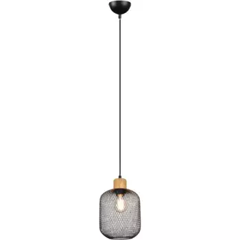 TRIO Leuchten подвесной светильник “CALIMERO”, 1 лампочка, лампа E27 | без лампы, с деревянной отделкой, лампа E27 по выбору, 18 см, подвес 150 см, черный