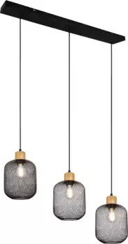 TRIO Leuchten подвесной светильник “CALIMERO”, 3 лампочки, лампа E27 | без лампы, деревянная отделка, выбор лампы по выбору, подвес 150 см, абажур 18 см 18 см, Высота: 150 см, черный