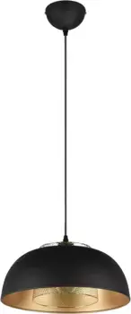 TRIO Leuchten Подвесной светильник "Punch", 1 лампочка, лампа E27 | без лампы, индустриальный вид, с двойным абажуром, черный и золотой, без 1xE27 макс. 40 Вт 35,0 см, Высота: 150,0 см., черный матовый