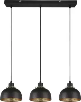 TRIO Leuchten Подвесной светильник "Punch", 3 лампочки, лампа E27 | без лампочки, 3-пламенная, индустриальный вид, с двойным абажуром черно-золотой, без 3xE27 макс. 40 Вт Высота: 150,0 см., черный матовый