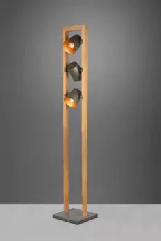 TRIO Leuchten Торшер "Bell", 3 лампочки, лампочка E14 | Можно заменить без лампочек, 3 лампы с плафонами в форме колокольчика, комбинация дерево-никель-антик Высота: 150,0 см., цвет nickelfarben