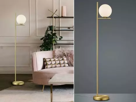 Trio Lights - Арт-деко Торшер в стиле ар-деко, золото | Латунь с опаловым стеклом - Flore | Гостиная | Спальня - Продолговатая сталь - Светодиод подходит E14, желтый