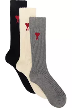 Трио разноцветных хлопковых носков Ami Paris, мультиколор