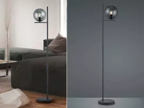 Трио светильников - Арт-деко Торшер в стиле ар-деко I Торшер I Торшер I Лампа I Черный светильник с дымчатым стеклом - Flore I Гостиная I Спальня - продолговатая сталь - Подходит для светодиодов E14 TRIO