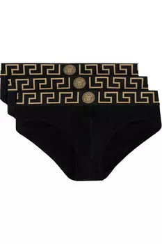 Тройная упаковка черных трусов-грека с каймой Versace, черный