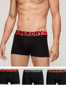Тройной комплект хлопковых трусов-транков черного/оранжевого цвета Superdry