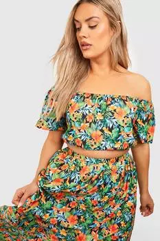 тропическая юбка с от плеч и двух частей Boohoo, черный