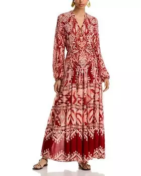 Тропический гобеленовый платье с металликом FARM Rio, красный