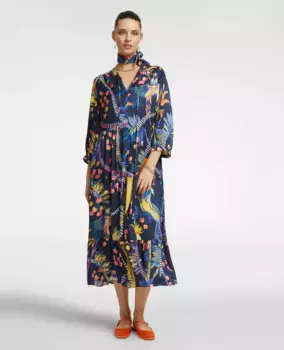 Тропическое платье с цветочным принтом и рюшами Elena Mir, синий