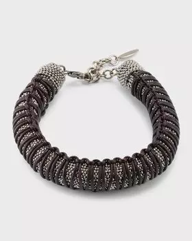 Трубчатый браслет Monili с кожаной тесьмой Brunello Cucinelli, цвет Cu854 Chocolate Rute