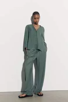 Трючные брюки в пижамном стиле ZARA, зеленый шалфей