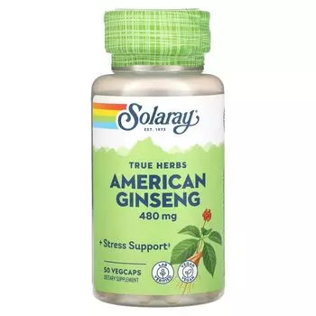 True Herbs, Американский женьшень, 480 мг, 50 растительных капсул Solaray