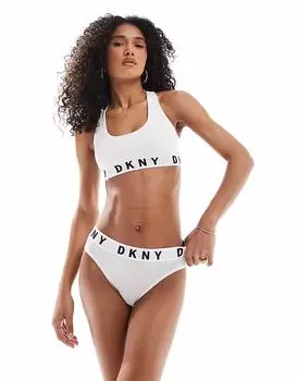 Трусики-бикини DKNY белого цвета с черным логотипом