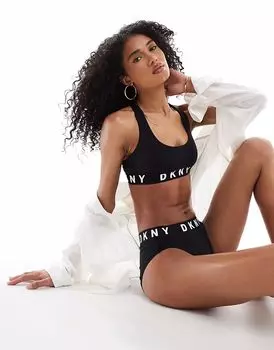 Трусики-бикини DKNY черного цвета с белым логотипом