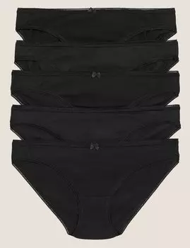 Трусики бикини из 5 пар хлопка и лайкры Marks & Spencer, черный (Размер L)