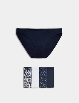 Трусики бикини из хлопка и лайкры с принтом Marks & Spencer, 5 шт (Размер M)