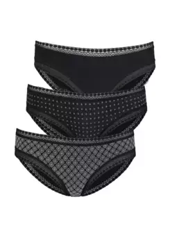 Трусики бикини LASCANA (3 шт.) из эластичного хлопка с мягким кружевом, черный