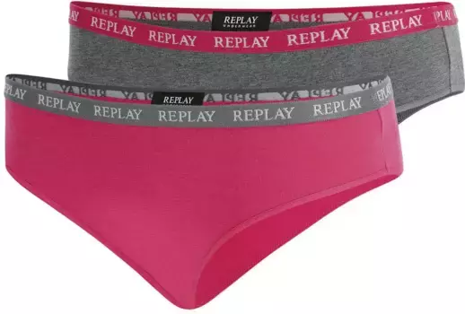 Трусики бикини Replay "LADY SLIP Style 1 T/C 2шт. упаковка "водопад" (2 шт. в упаковке), с надписью-логотипом, серый