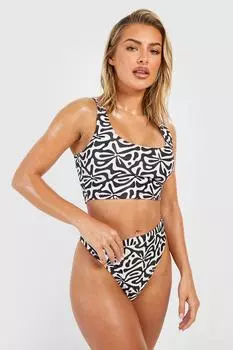 Трусики бикини с высокой талией и геопринтом boohoo, черный