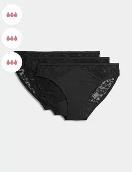 Трусики бикини с высокой впитывающей способностью, 3 шт. Marks & Spencer, черный