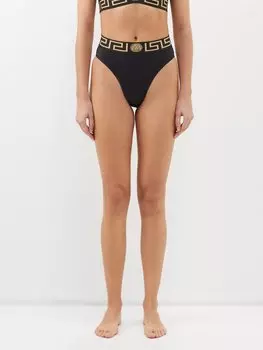 Трусики бикини с завышенной талией и греко-жаккардом Versace, черный