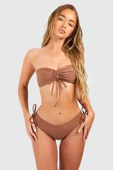 Трусики бикини со сборками по бокам boohoo, коричневый