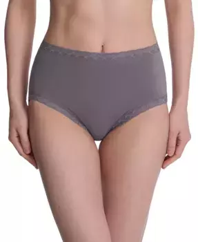 Трусики-брифы из хлопка с высокой посадкой и кружевной отделкой Bliss 755058 Natori, серебряный