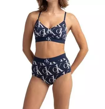 Трусики-хипстеры One Plush 8.25 с высокой талией, с принтом/синяя тень Calvin Klein