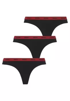 Трусики HUGO Underwear "TRIPLET THONG STRIPE" (упаковка, 3 шт., 3 шт.), с надписью логотипа на поясе, черный