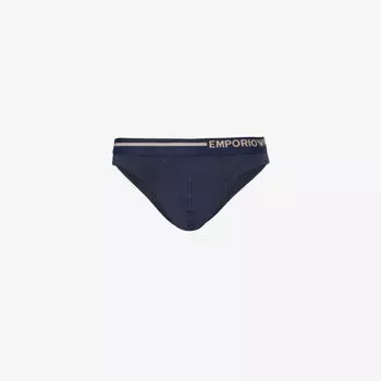 Трусики из эластичного хлопка с фирменным поясом Emporio Armani, синий
