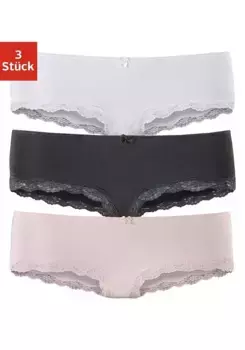 Трусики LASCANA (3 шт.) из эластичного хлопка с нежным кружевом, белый
