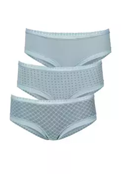 Трусики LASCANA (3 шт.) из эластичного хлопка с мягким кружевом, мятный
