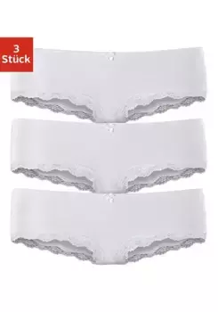 Трусики LASCANA (3 шт.) из эластичного хлопка с нежным кружевом, белый