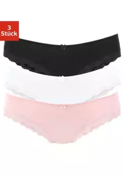 Трусики LASCANA (3 шт.) из эластичного хлопка с нежным кружевом, белый