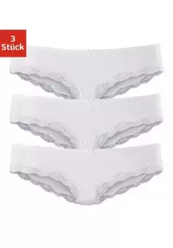 Трусики LASCANA (3 шт.) из эластичного хлопка с нежным кружевом, белый