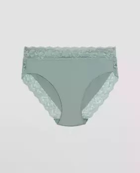 Трусики миди из натурального хлопка с кружевными деталями Ysabel Mora, зеленый